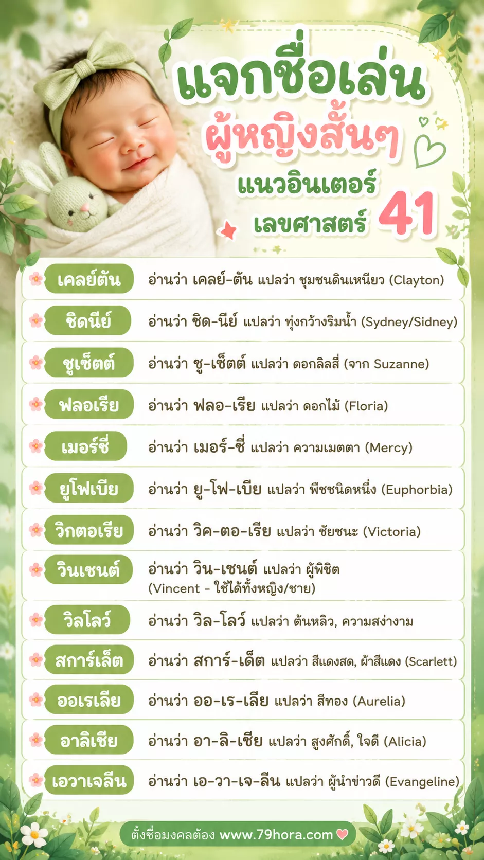 แจกชื่อเล่นผู้หญิงสั้นๆ แนวอินเตอร์ เลขศาสตร์ 41